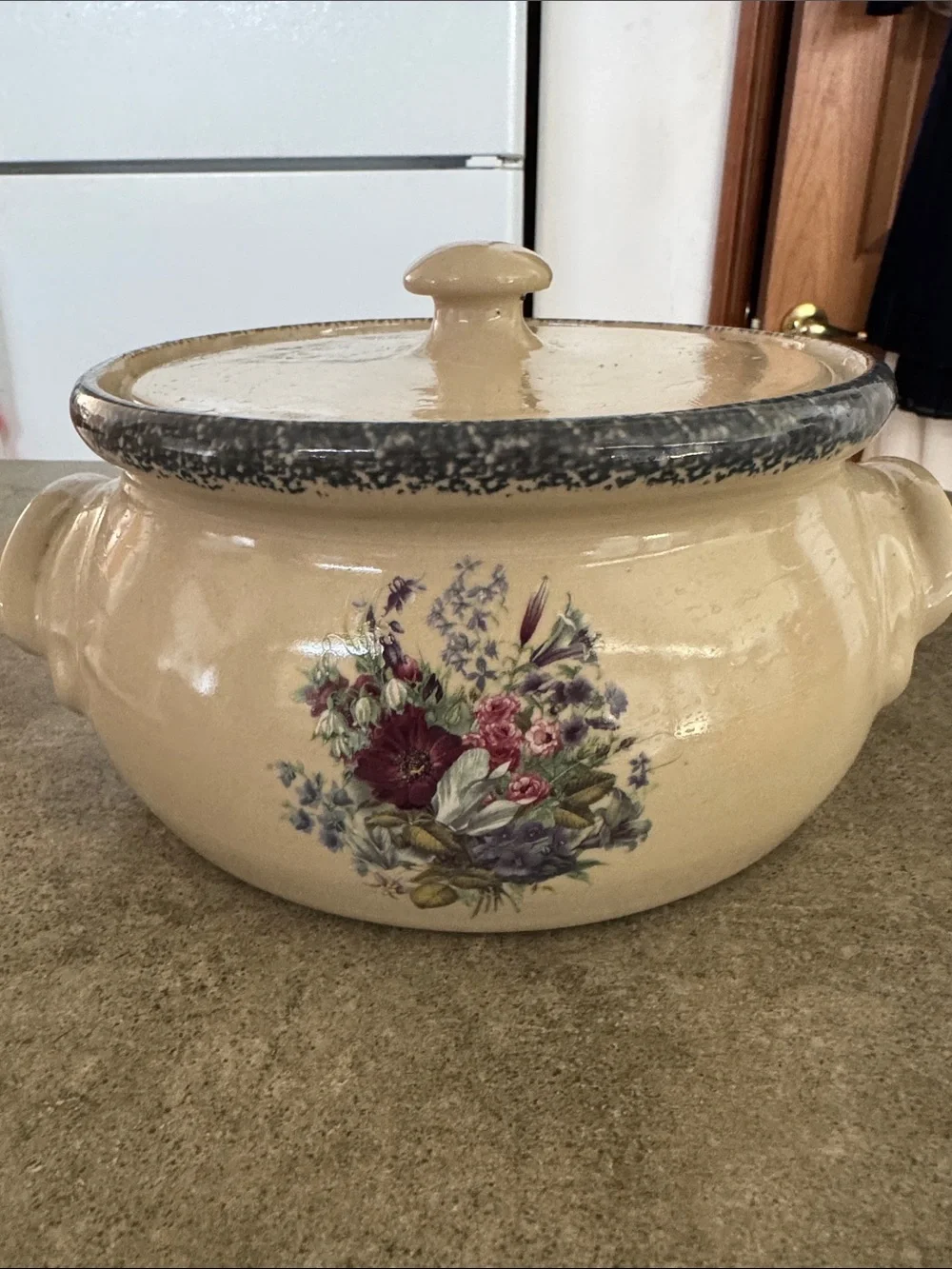 Home & Garden Party Pottery Bean Pot Covered Casserole Dish Floral wild flowers